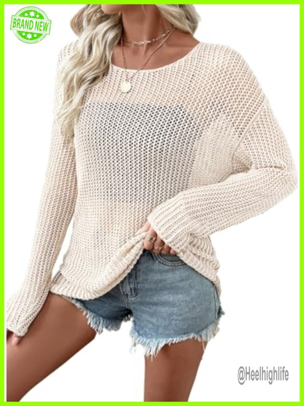 Women's Crochet Sweater Hollow Out Knit Pullover Loose Fit